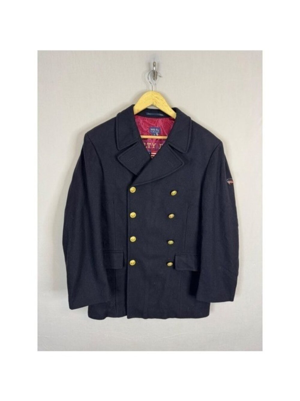 Vintage Gant Salty Dog Mens S Navy Blue Wool Blend Double Breasted Pea Coat 90s